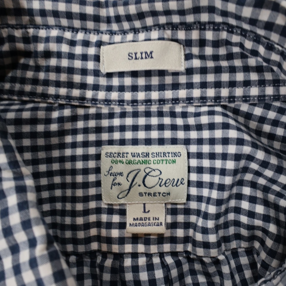 J.Crew Secret Wash Shirt Mens L Navy Excellent Slim Fit Gingham Stretch - Picture 7 of 11